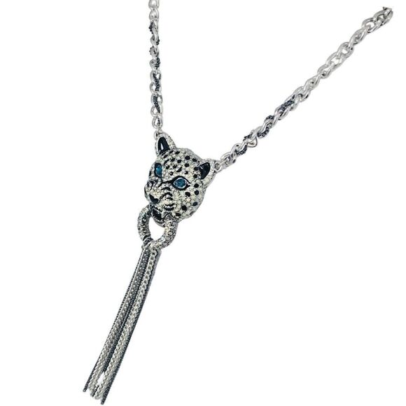 Betsey Johnson Crystal Snow Leopard Door Knocker Necklace 19" WHITEOUT - Picture 8 of 10